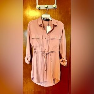 NWT Zara Drawstring Mini Dress or Jacket. Ashes of Roses Pink. Small.